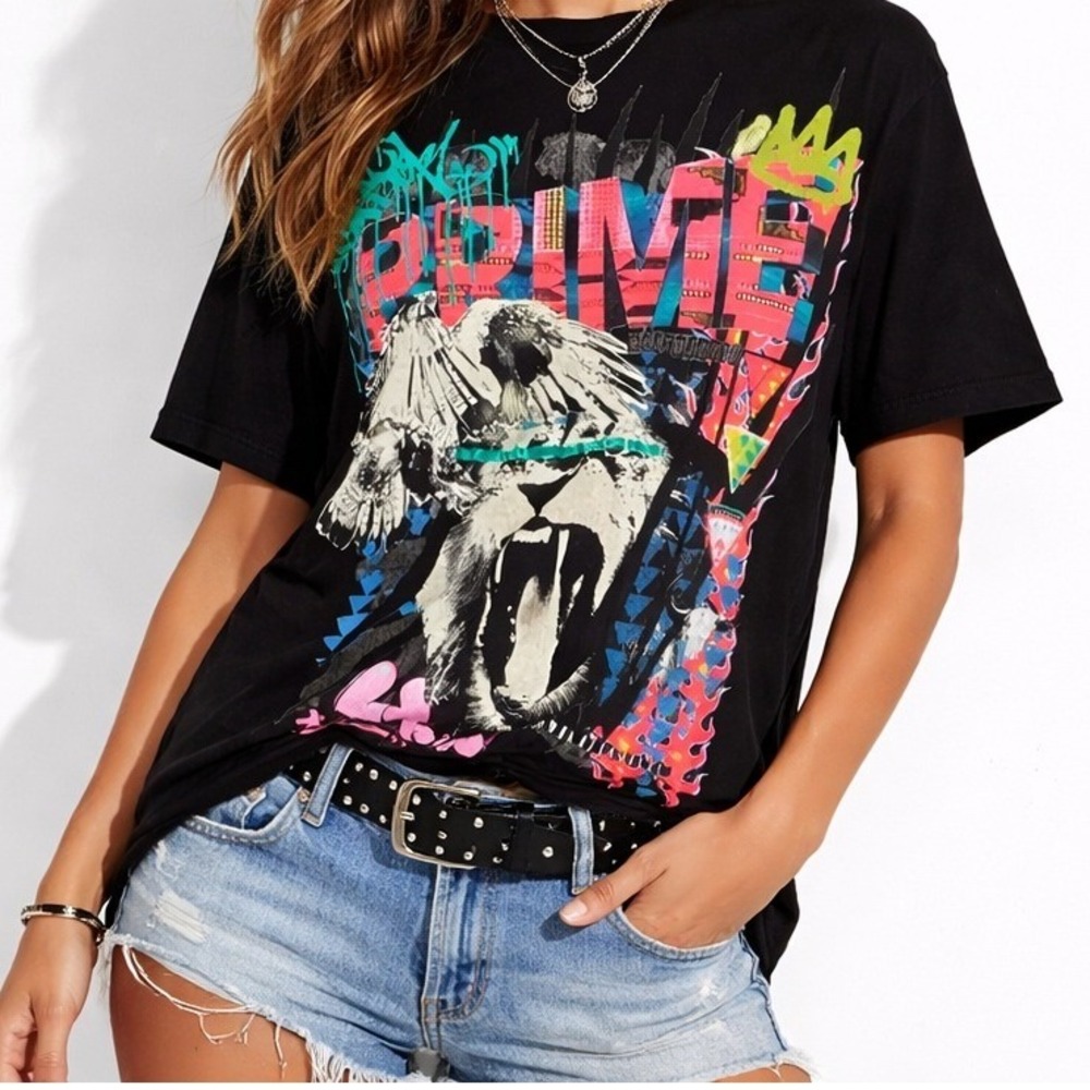 Guess Prime Lion Roar black graphic‎ t-shirt Lrg graffiti punk rock street bold